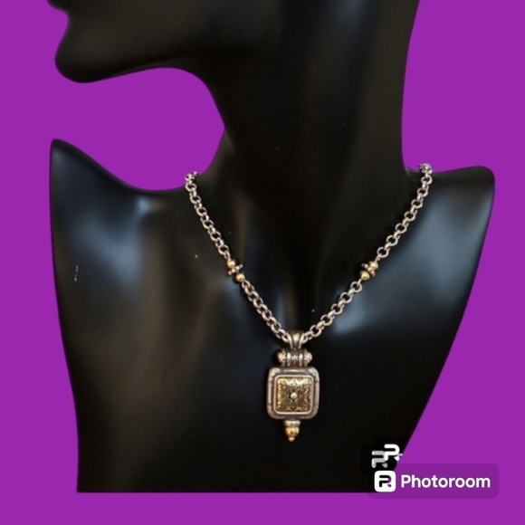 BRIGHTON 1990s Two-tone Scroll Regal Locket Style Chain Necklace - Picture 1 of 7